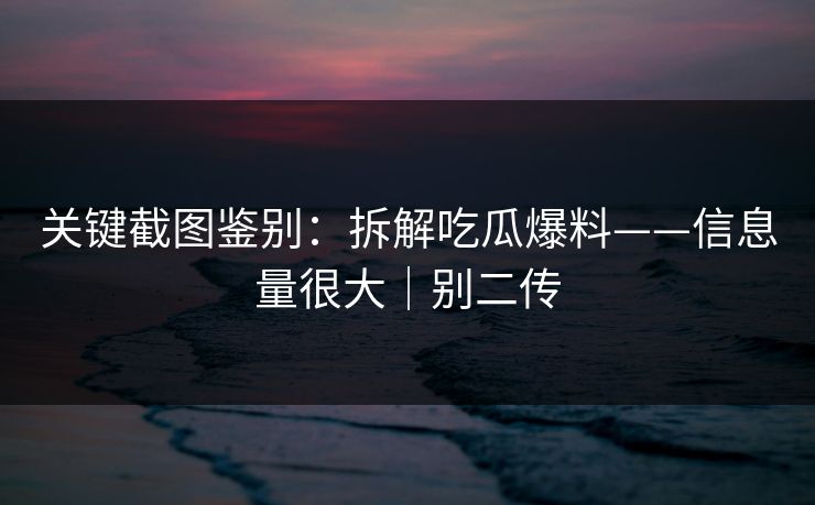 关键截图鉴别：拆解吃瓜爆料——信息量很大｜别二传