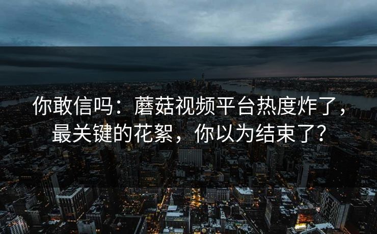 你敢信吗：蘑菇视频平台热度炸了，最关键的花絮，你以为结束了？