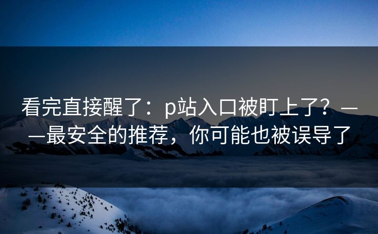 看完直接醒了:p站入口被盯上了?——最安全的推荐,你可能也被误导了 看完直接醒了:p站入口被盯上了?——最安全的推荐,你可能也被误导了