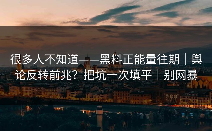 很多人不知道——黑料正能量往期｜舆论反转前兆？把坑一次填平｜别网暴