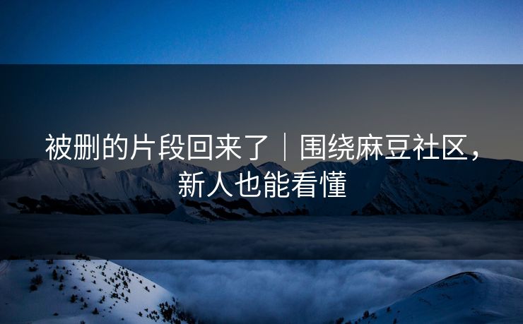 被删的片段回来了｜围绕麻豆社区，新人也能看懂